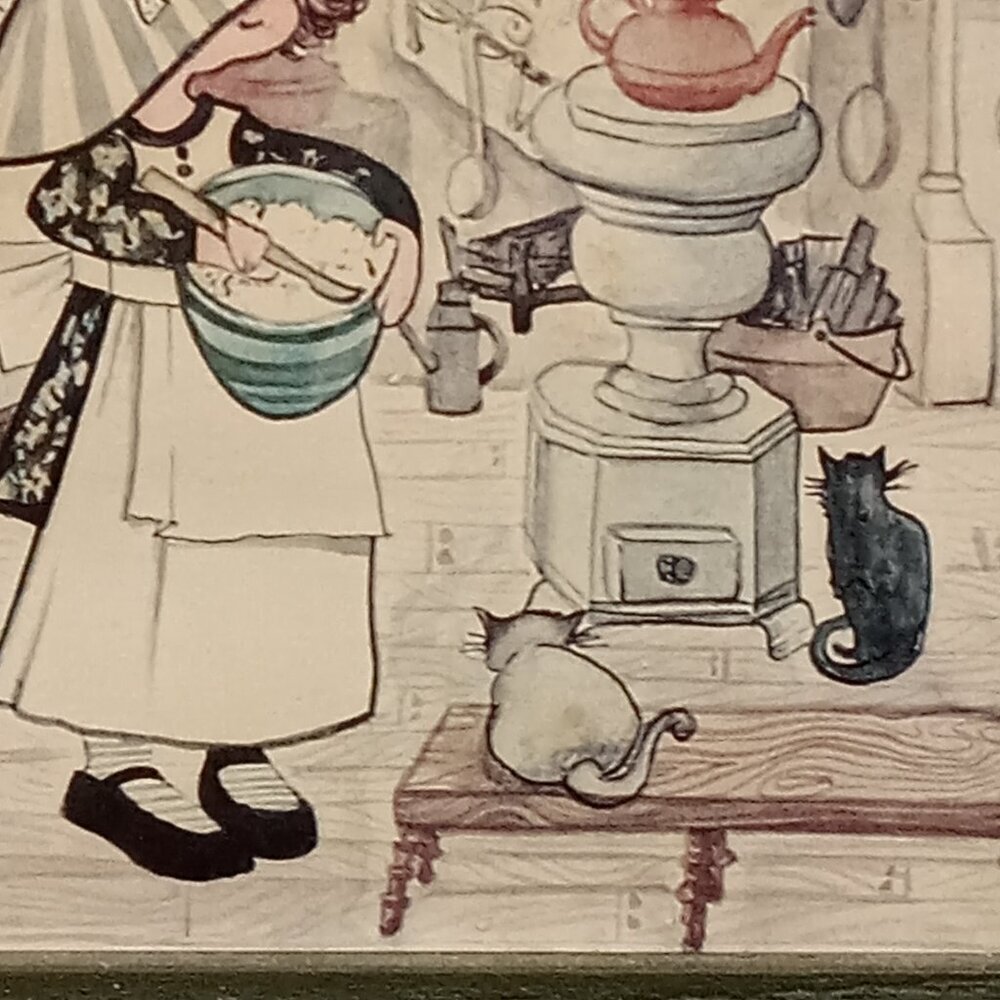 Blue Stripe BONNET GIRL Print Country Little Blessed Kitchen Cats 6.25x5.25" - Picture 4 of 10